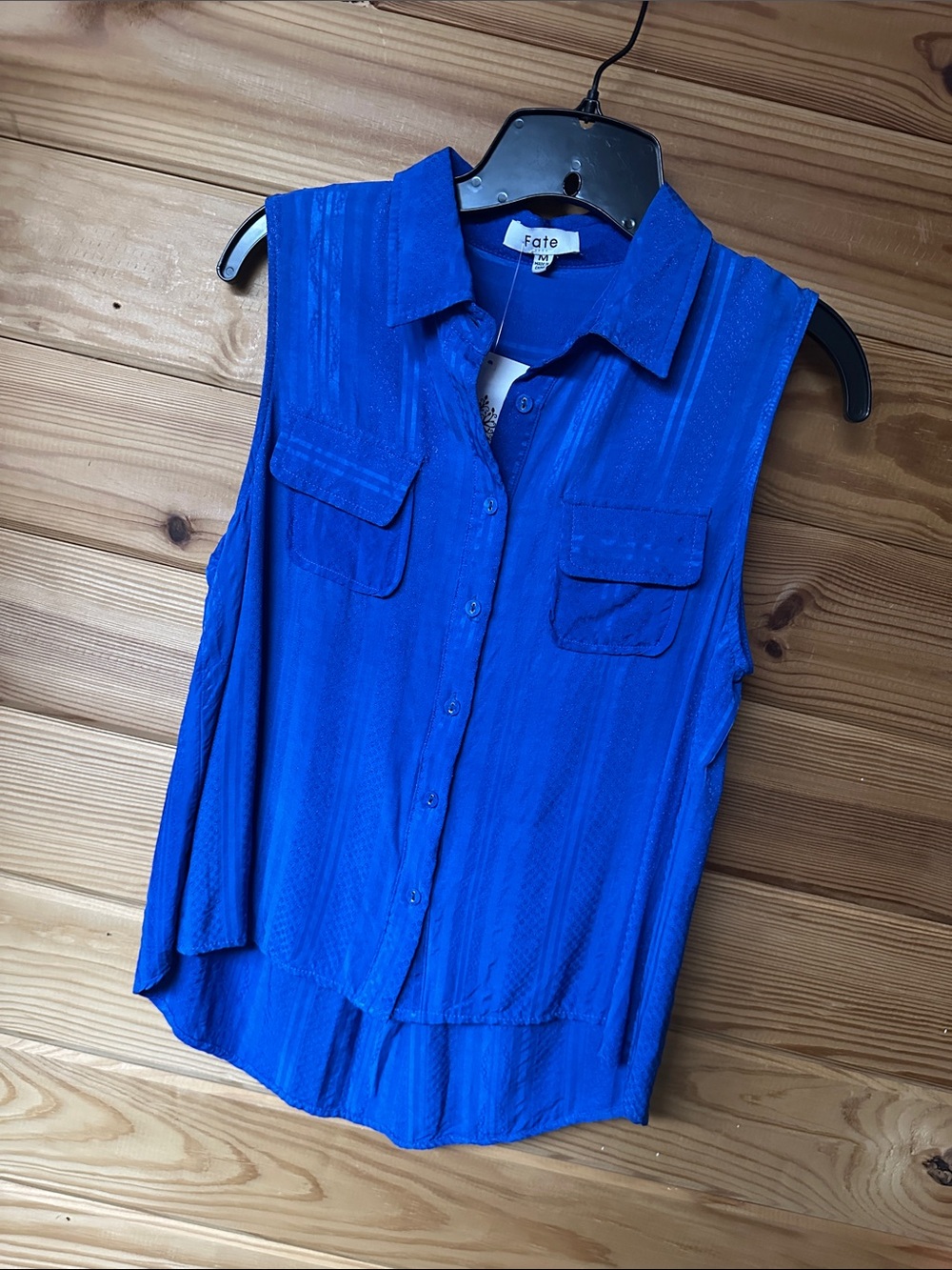 Fate Women's Sleeveless Button-Front Tank Top in Royal Blue Size M